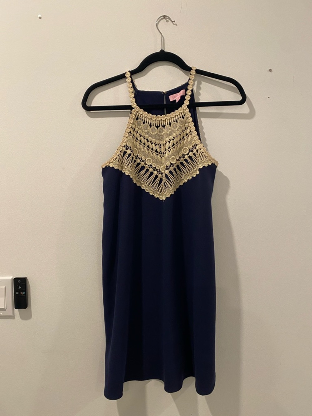 Lilly Pulitzer Navy Dress with Cream Crochet Trim